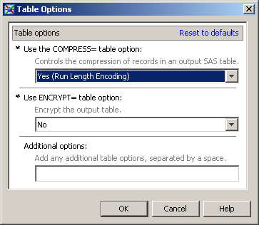 The Table Options Dialog Box in SAS Data Integration Studio