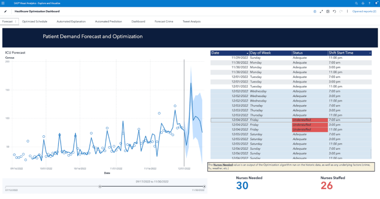 SAS Visual Analytics forecast patient demand screenshot