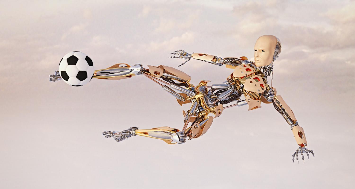 Robot kicking soccer ball