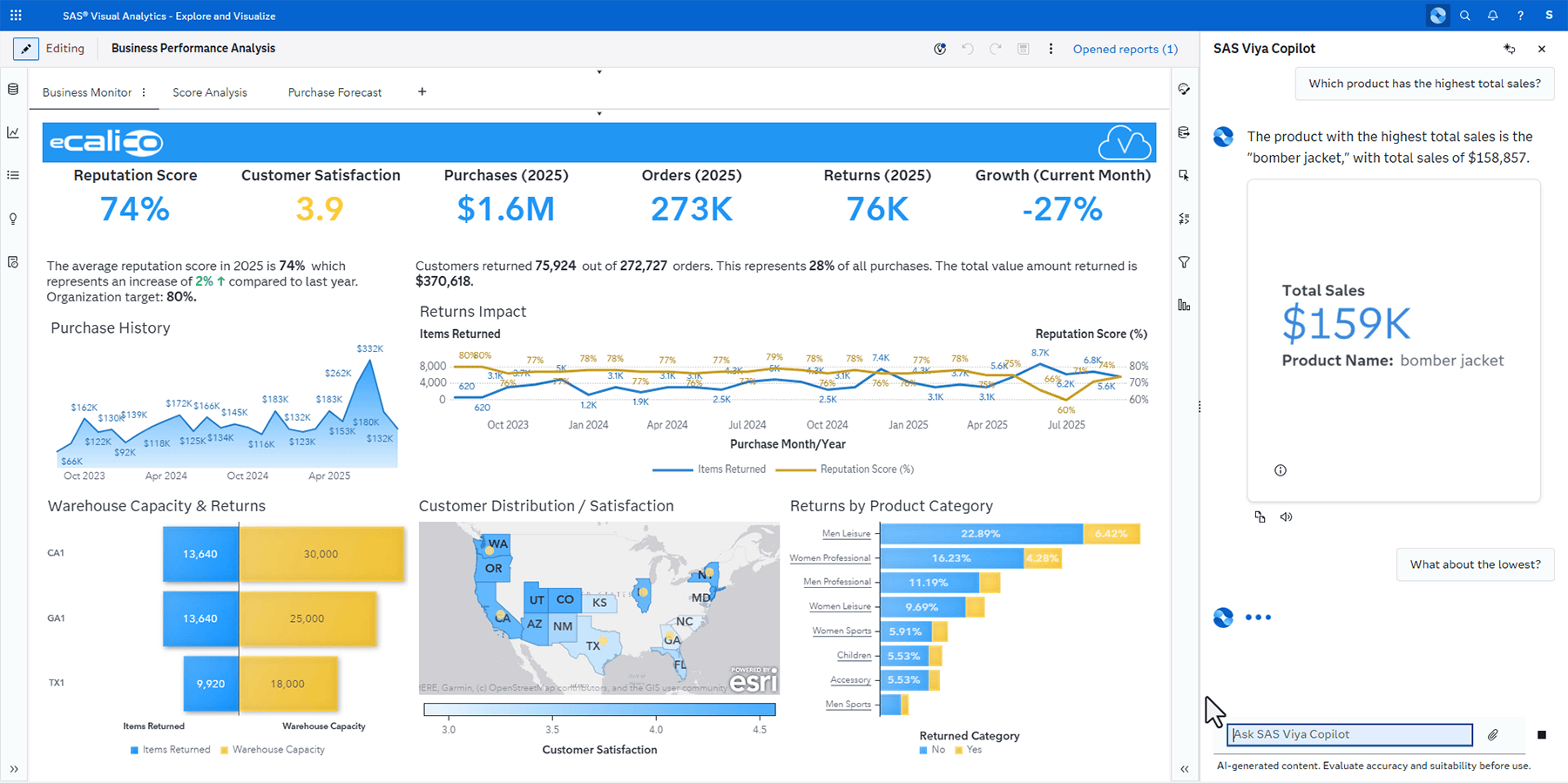 Screenshot of SAS Viya Copilot in SAS Visual Analytics