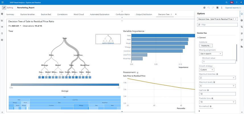 SAS Visual Analytics- Vehicle Remarketing Analytics screenshot