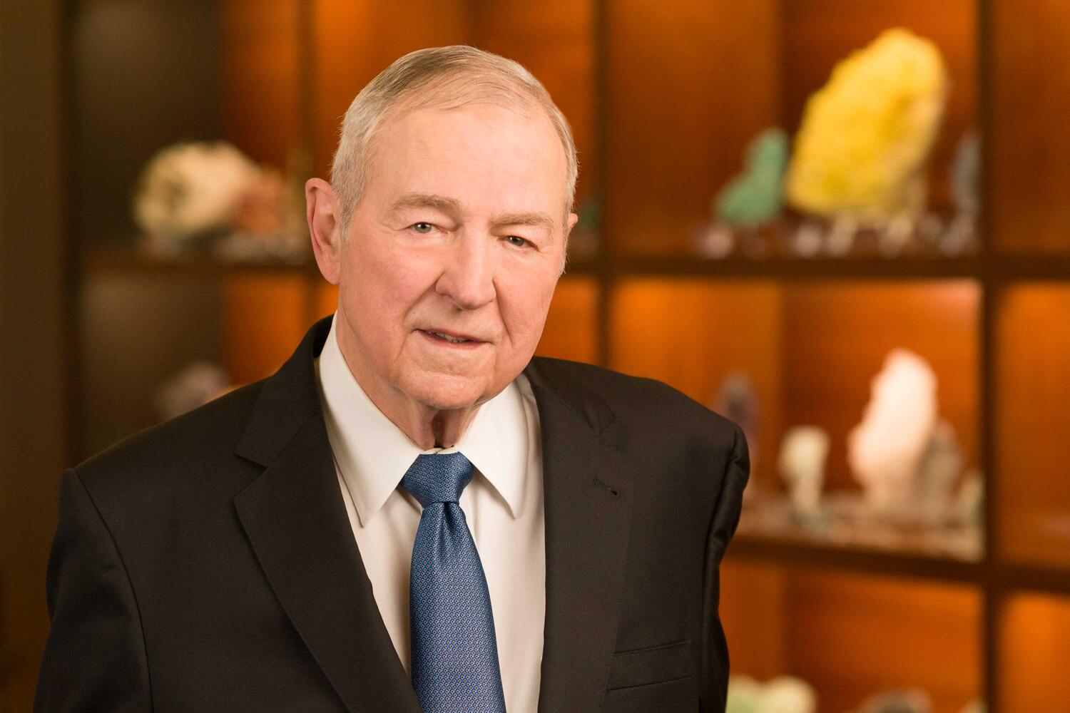Jim Goodnight portrait in front of geodes