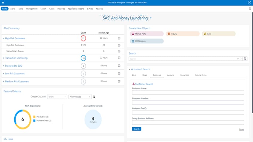 Screenshot of SAS Customer Due Diligence performing efficient investigations