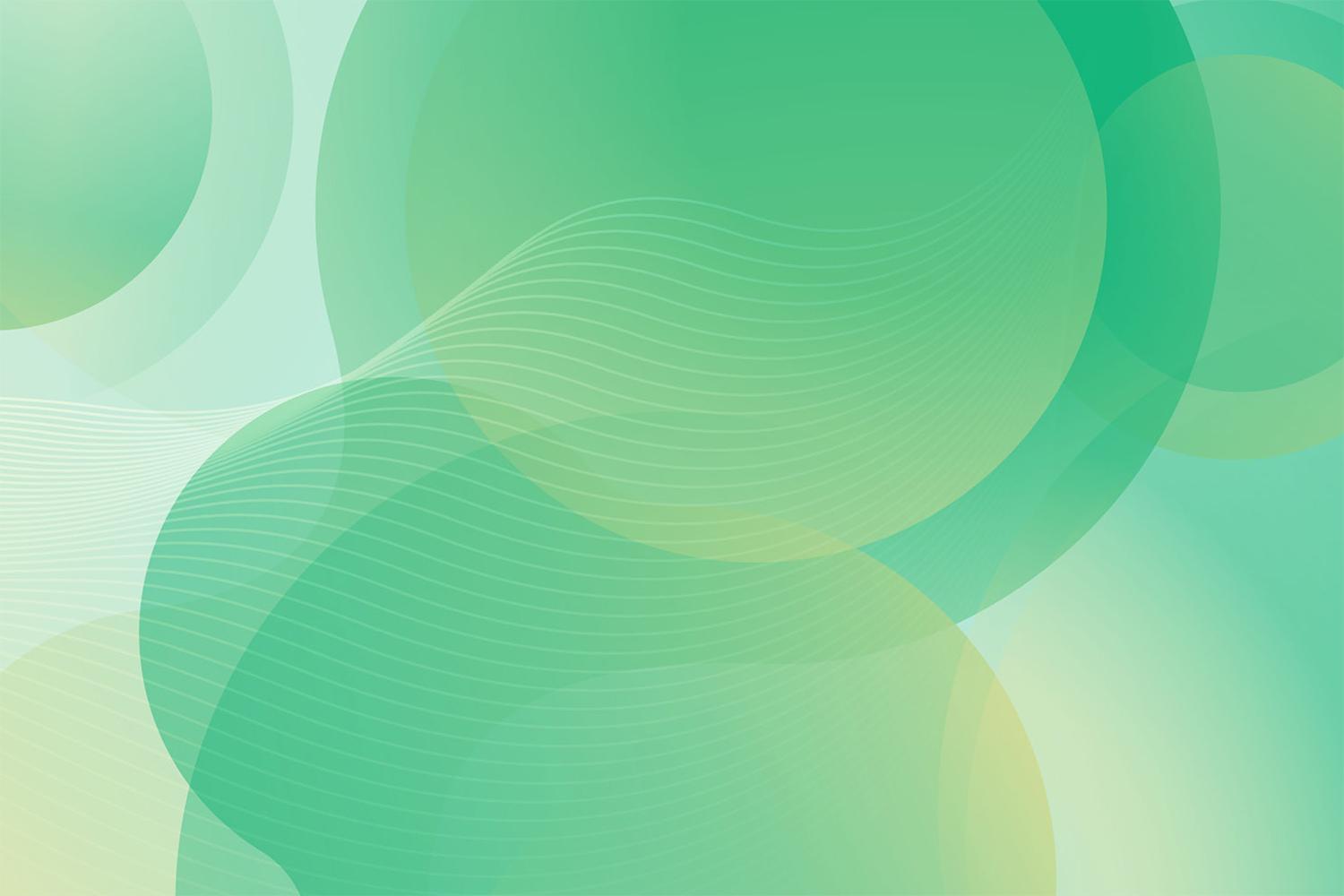 Green Background with Circles and waves in transparency