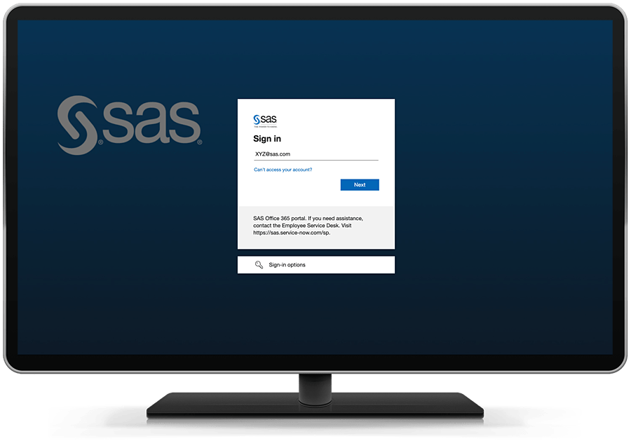 SAS Viya on Azure sign-in screen shown on desktop monitor