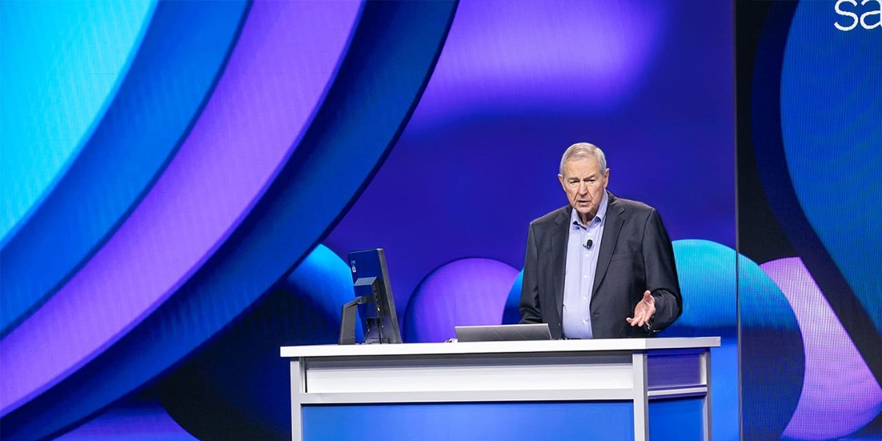 SAS history Jim Goodnight, CEO of SAS, speaking at conference