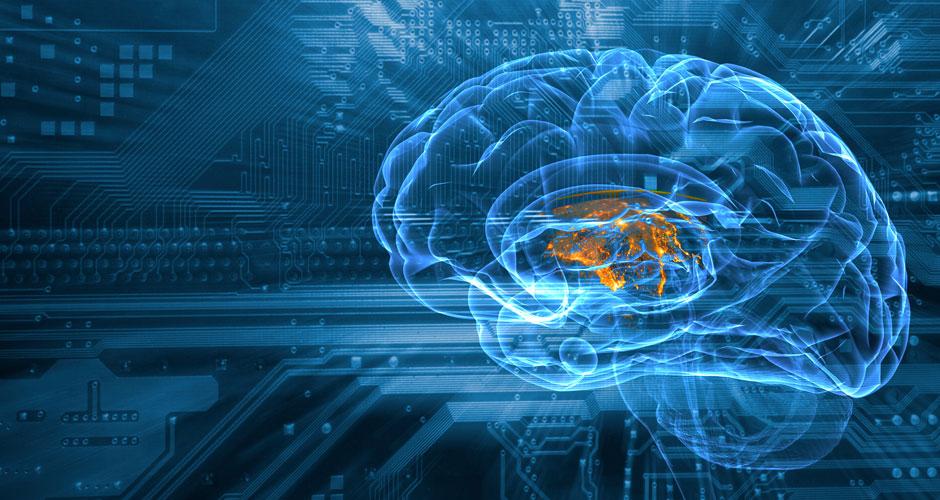 brain scan on blue chipset background brain scan on blue chipset background