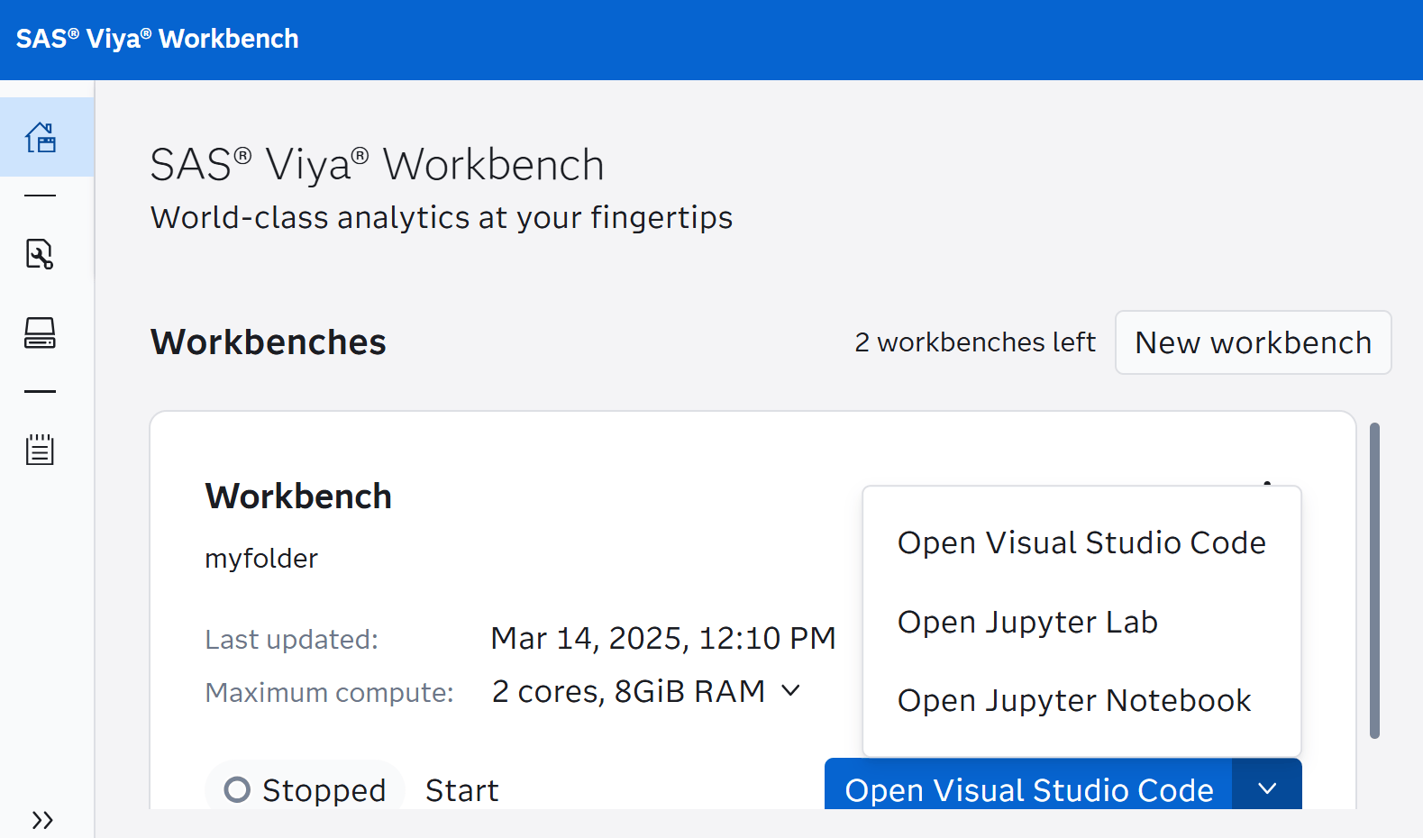 SAS Viya workbench screenshot