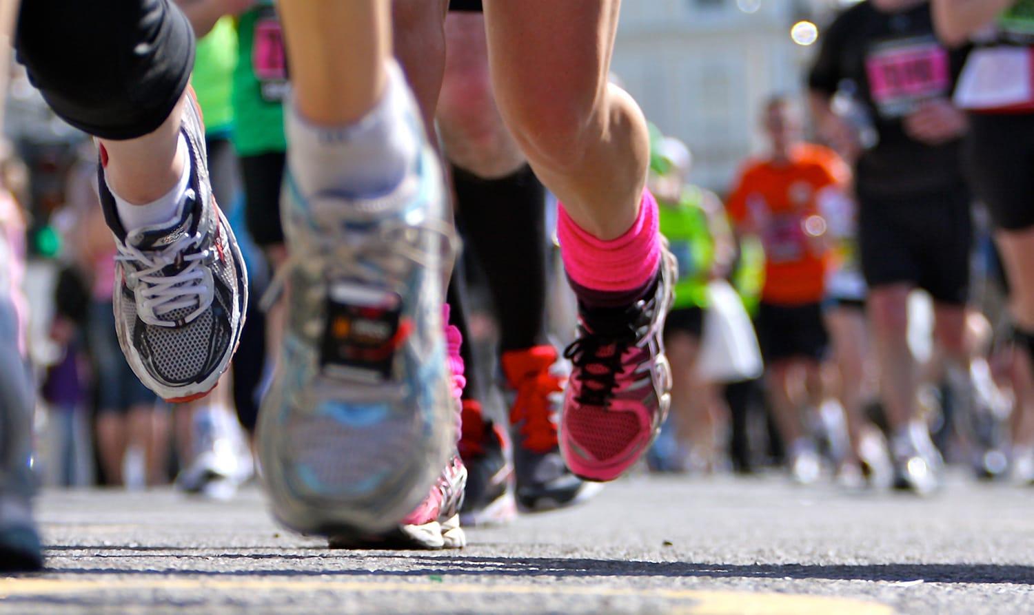 Close up of runner's shoes