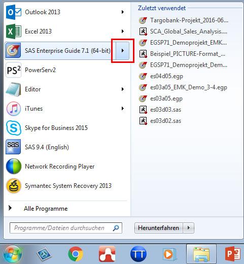 SAS Enterprise Guide - Last used Projects under Windows 7