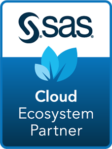 SAS Cloud Ecosystem Partner badge, white background, vertical format
