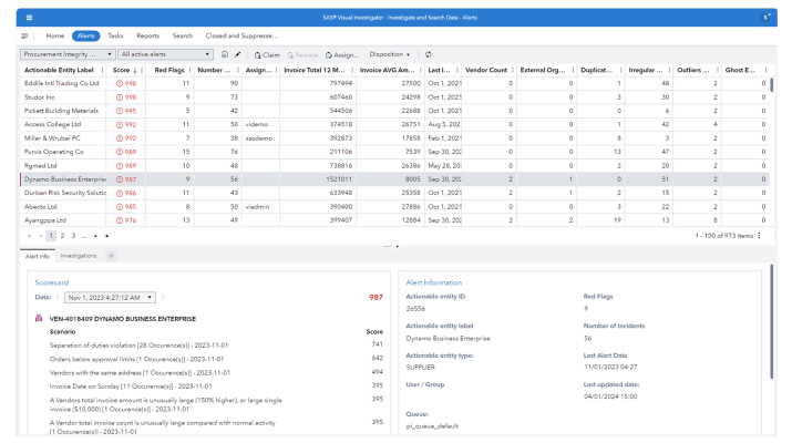 SAS Payment Integrity for Procurement queue screenshot