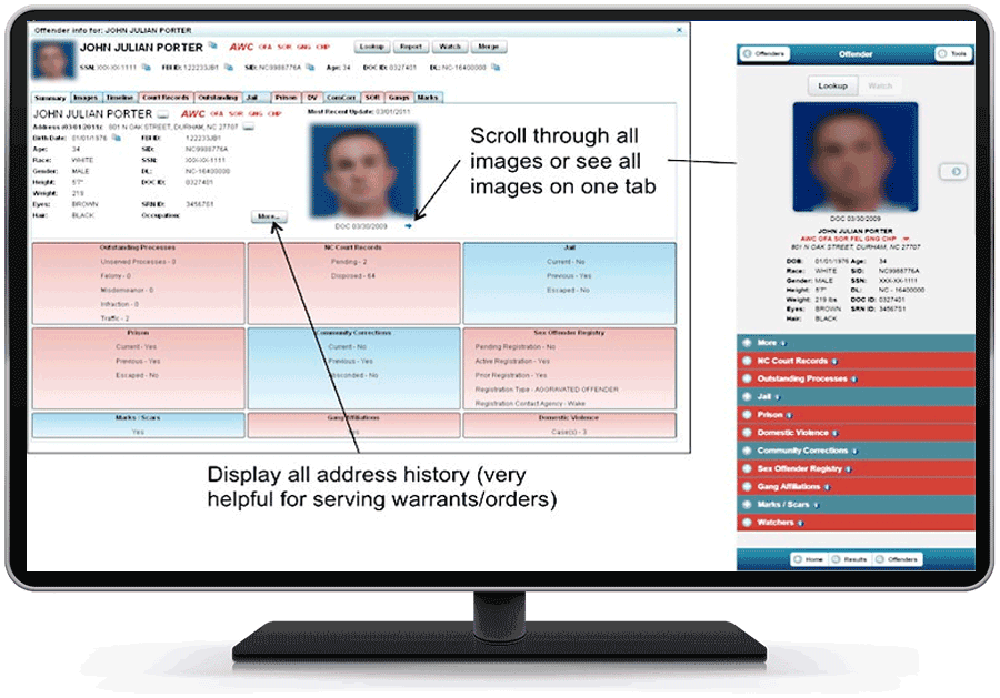 SAS criminal justice data iIntegration and analytics offender detail screenshot