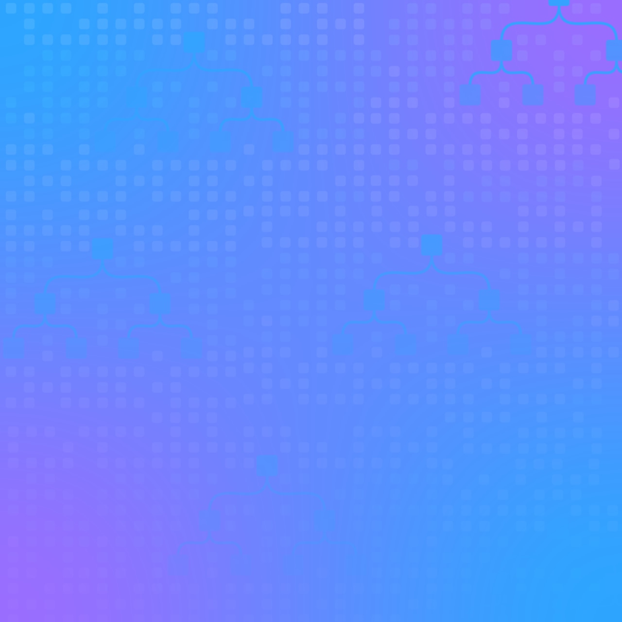 Decision tree graphics on blue violet gradient background
