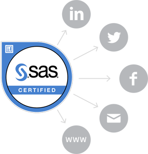 SAS Certified Badge with Social Media Icons