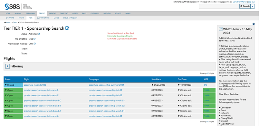 Screenshot showing SAS Customer Intelligence 360 - Traffic tiers