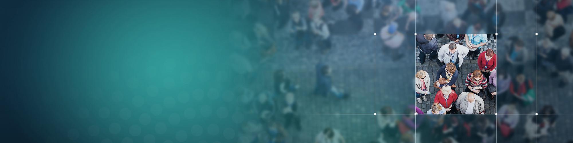 Crowd of people old town square with a bluegreen layer Crowd of people old town square with a bluegreen layer