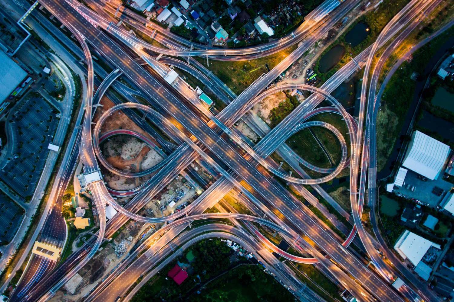 Highway junction from aerial view