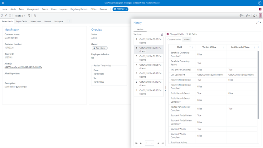 Screenshot of  SAS Customer Due Diligence showing transparency