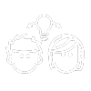 Knowledge Exchange icon with two heads and lightbulb