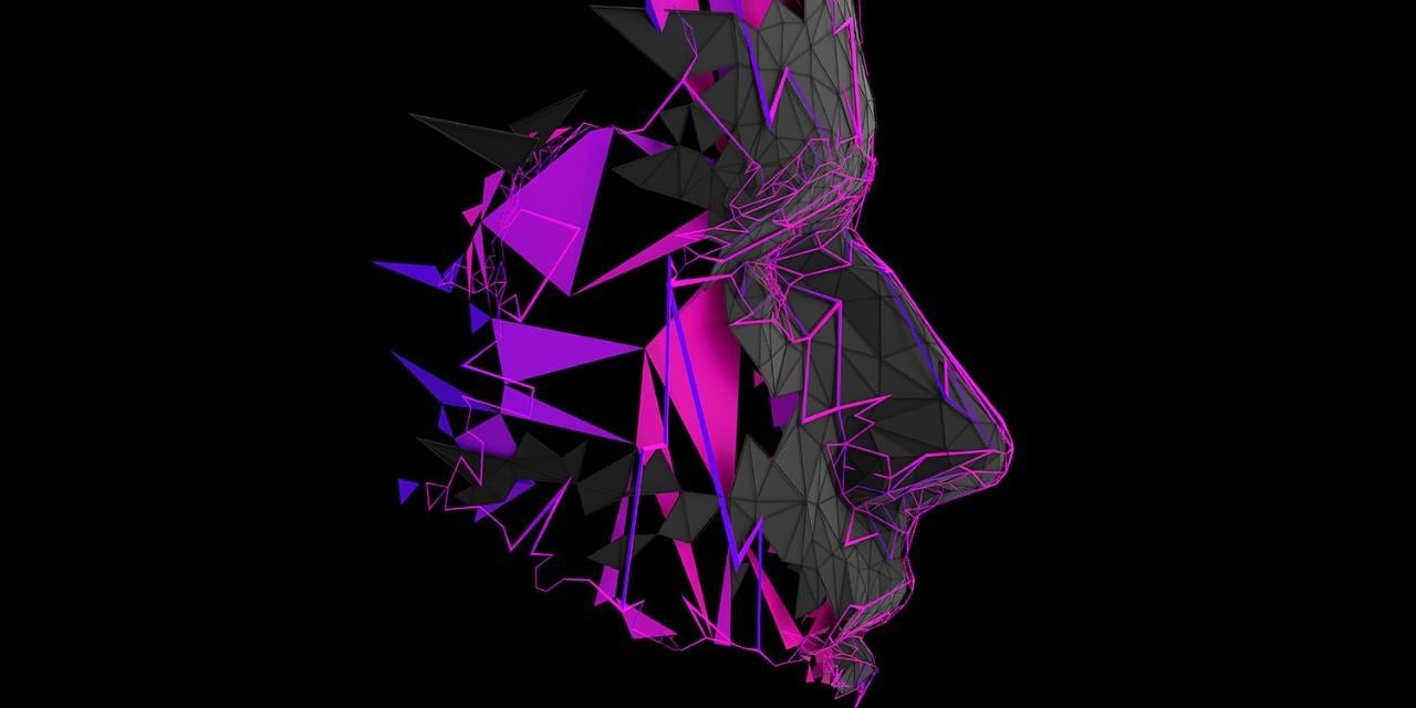 Abstract polygonal human face in violet