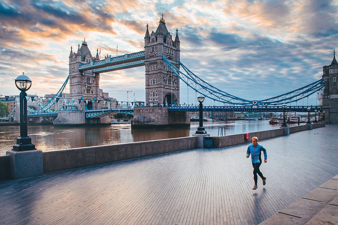 Lone runner on empty London street