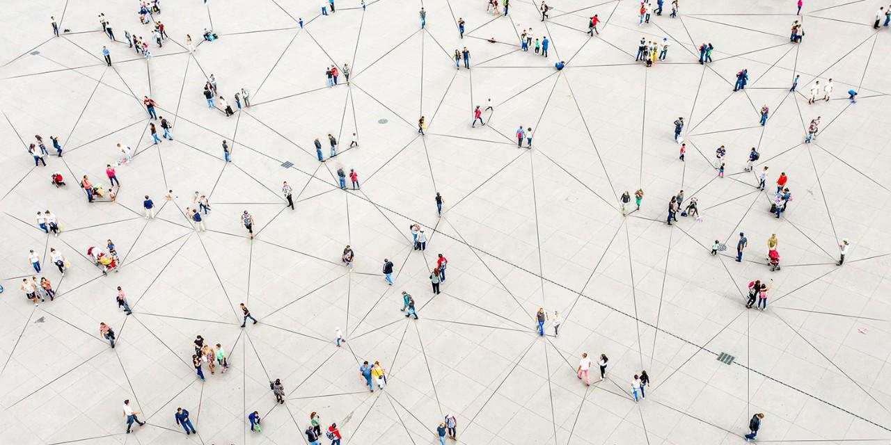Aerial view of connected people
