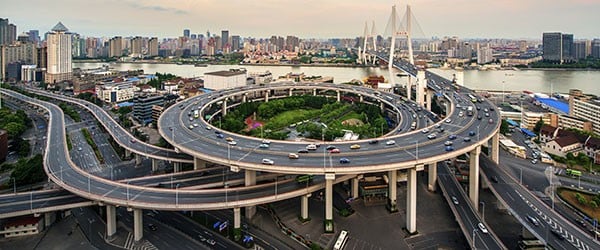 Aerial view of Nanpu Bridge -- aerial view of Shanghai