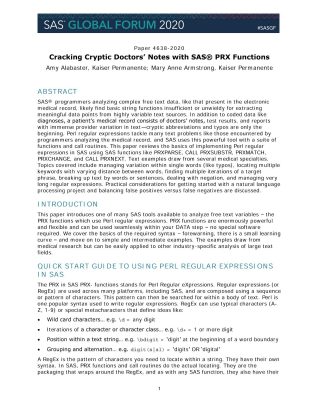 Cracking Cryptic Doctors’ Notes with SAS® PRX Functions