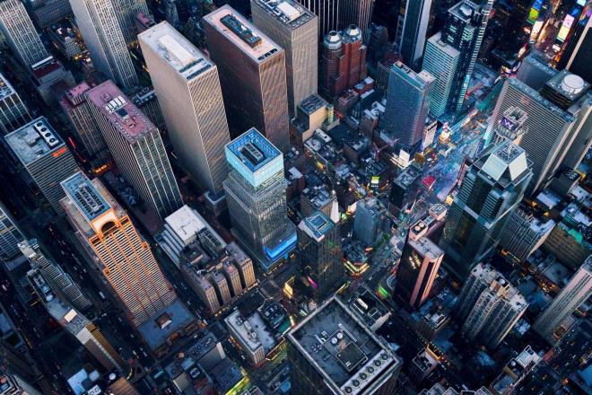 New York cityscape overhead shot