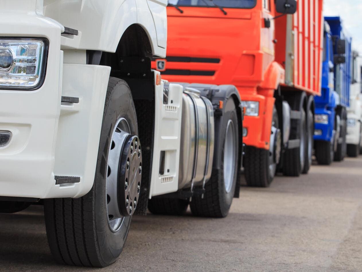Line of trucks on the road
