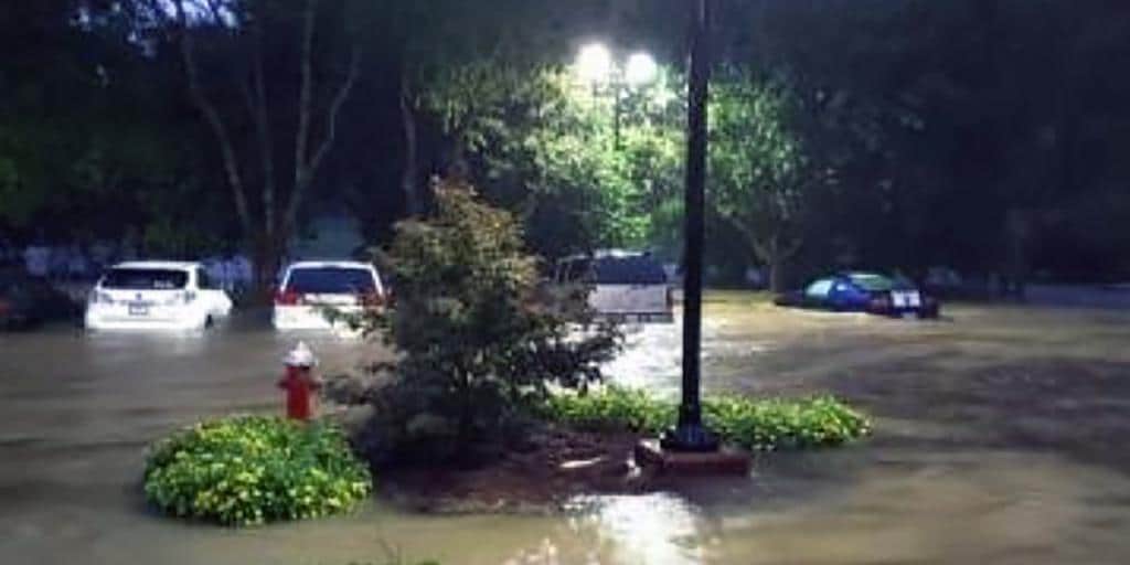 Flooded Town of Cary parking lot