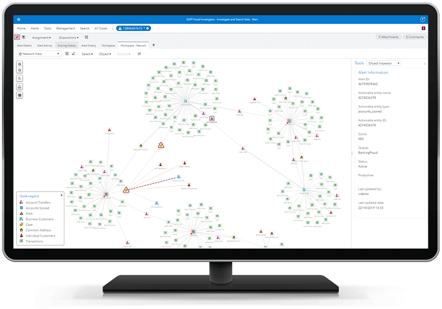 The user interface of SAS Visual Investigator displays relationships once hidden in data.