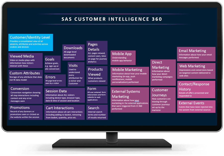 SAS Customer Data Platform Capabilities shown on desktop monitor