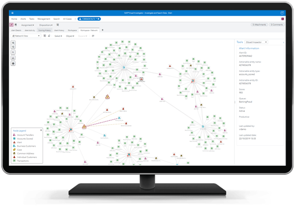 SAS Visual Investigator showing network view on desktop monitor