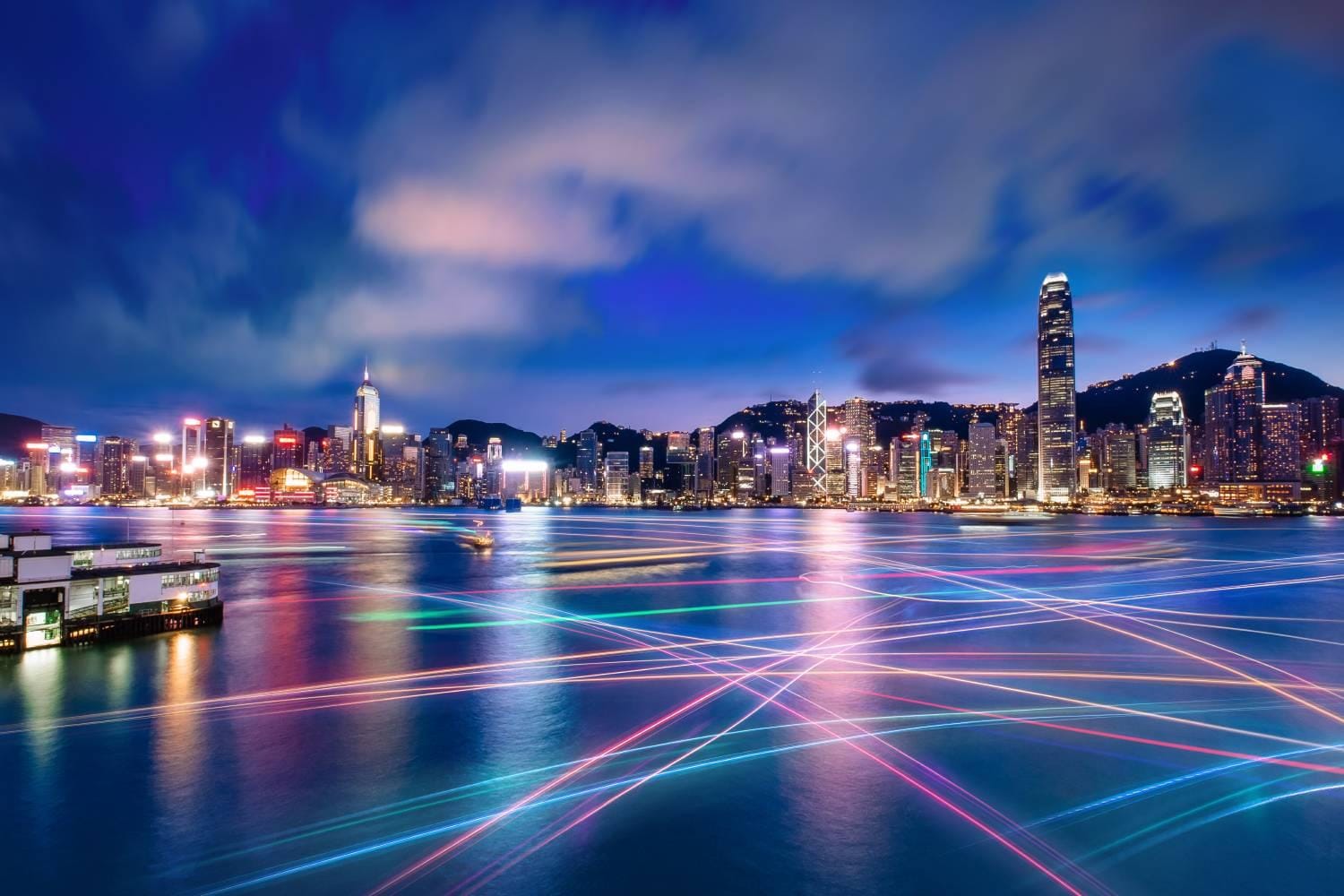 City of Hong Kong with blurred streams of light
