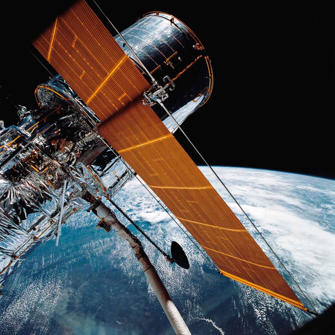 Close-up image of a satellite above the earth