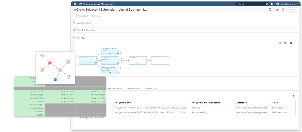 Screenshot of SAS Insurance Capital Management showing calculations with highlights