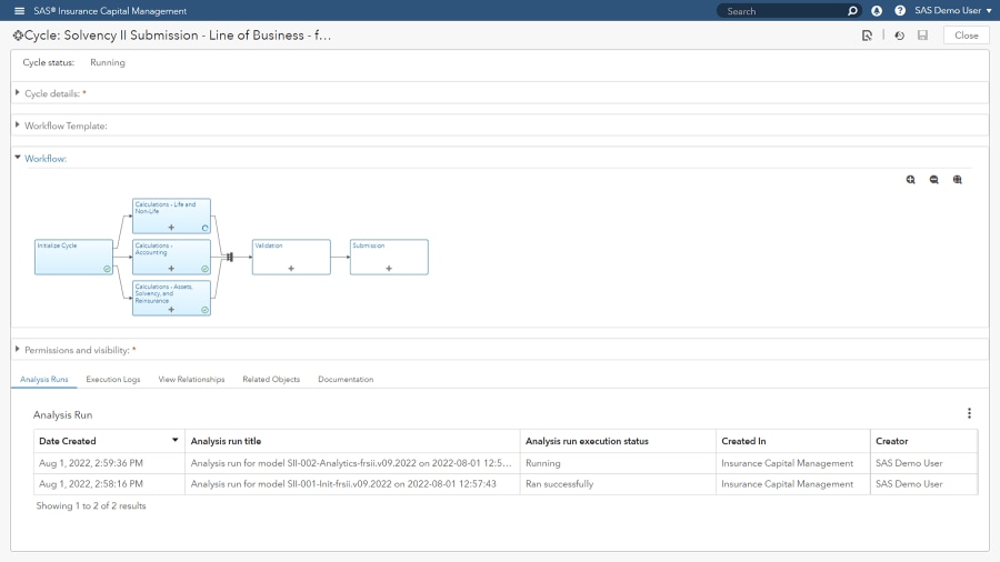 Screenshot of SAS Insurance Capital Management showing calculations
