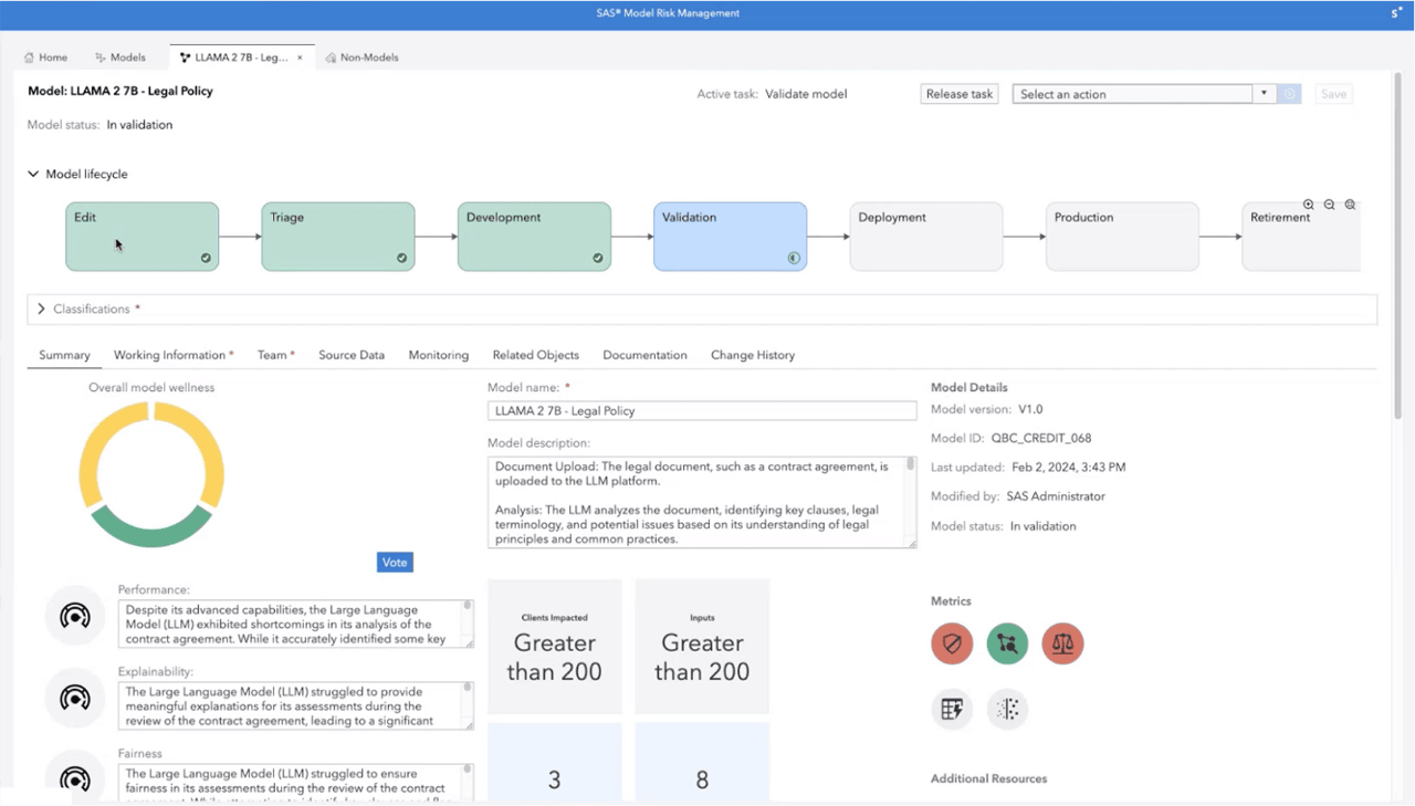 Screenshot of SAS Generative AI LLM Governance
