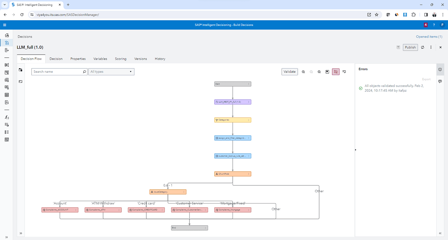 Screenshot of SAS Generative AI Embed with Decisioning Workflows