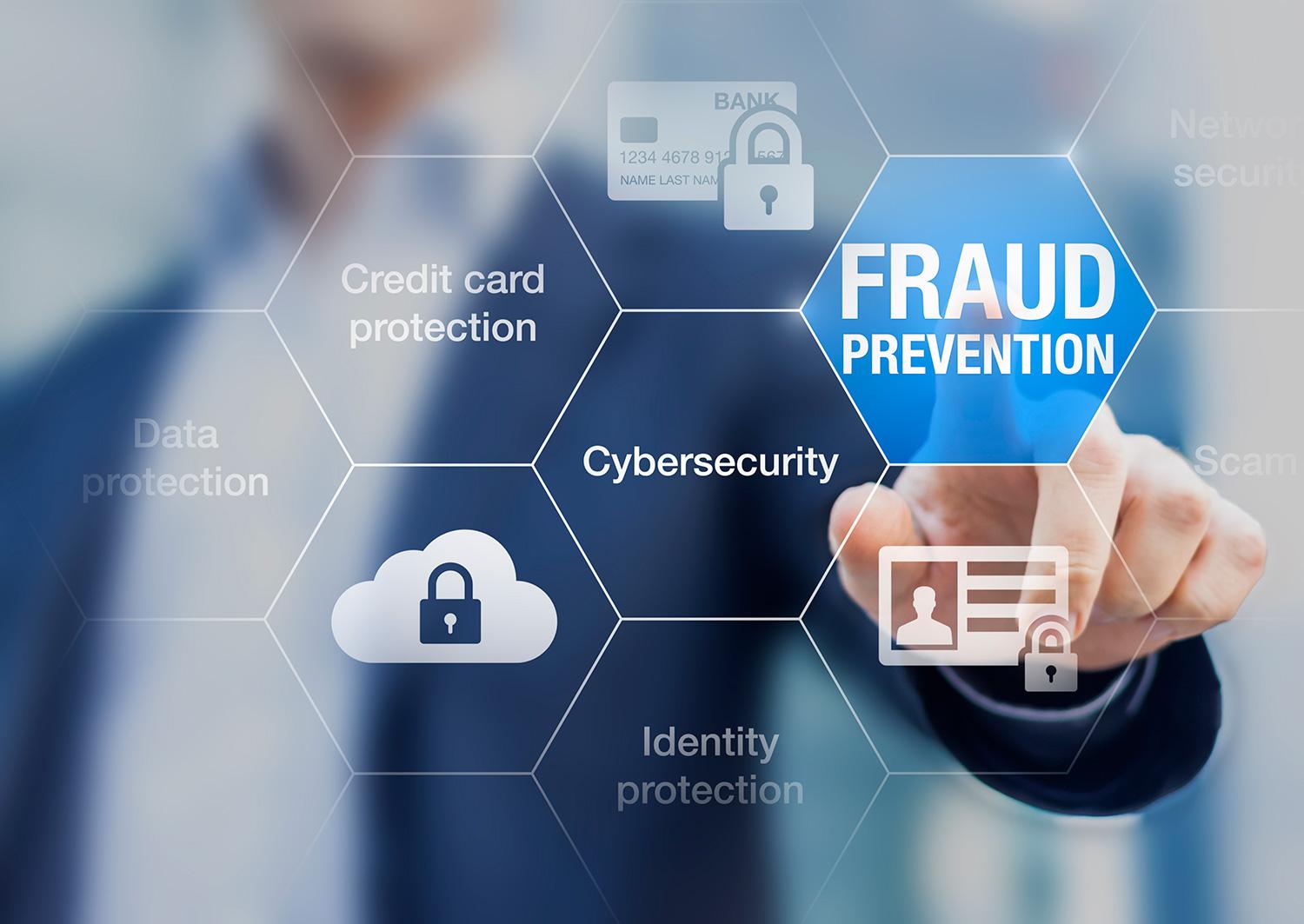 Business person pushes a digital fraud prevention button