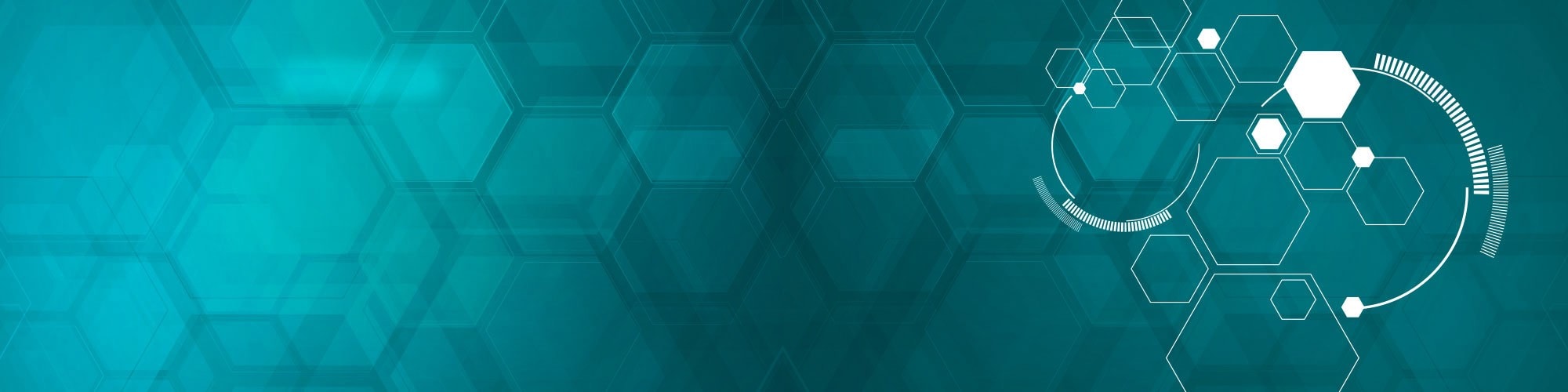 Teal abstract honeycomb background with white line art overlay