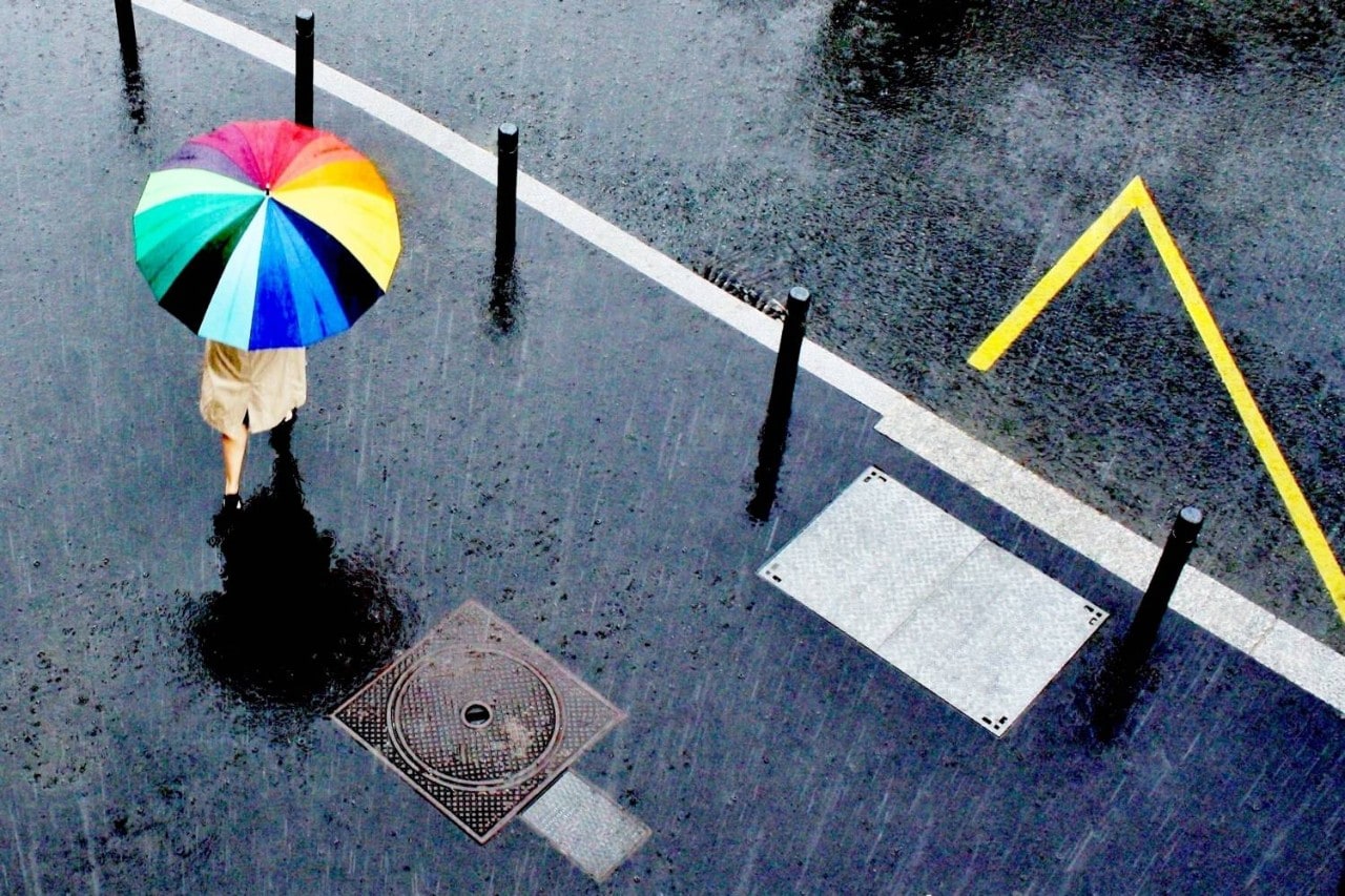 Woman walking with umbrella in rain