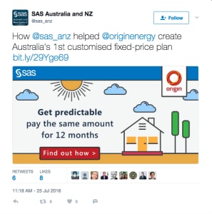 SAS Software tweet about Origin Energy