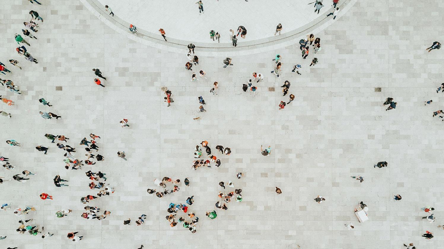 People walking Aerial view of a crowd of people walking