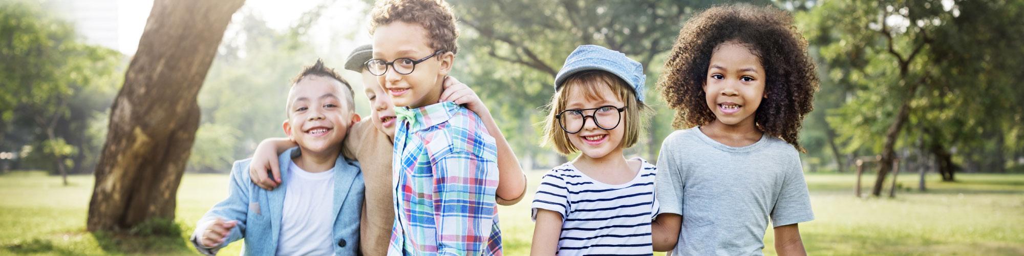 Row of kids outdoors