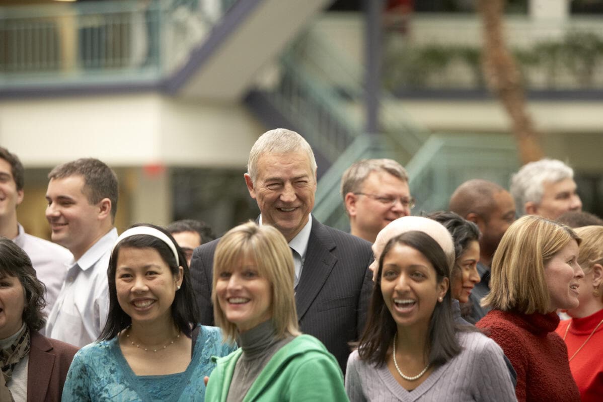 Jim Goodnight with employees