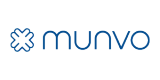 Munvo: The Marketing Solutions Specialist logo, horizontal format in blue