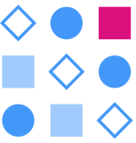 Blue squares and diamonds with pink Viya square